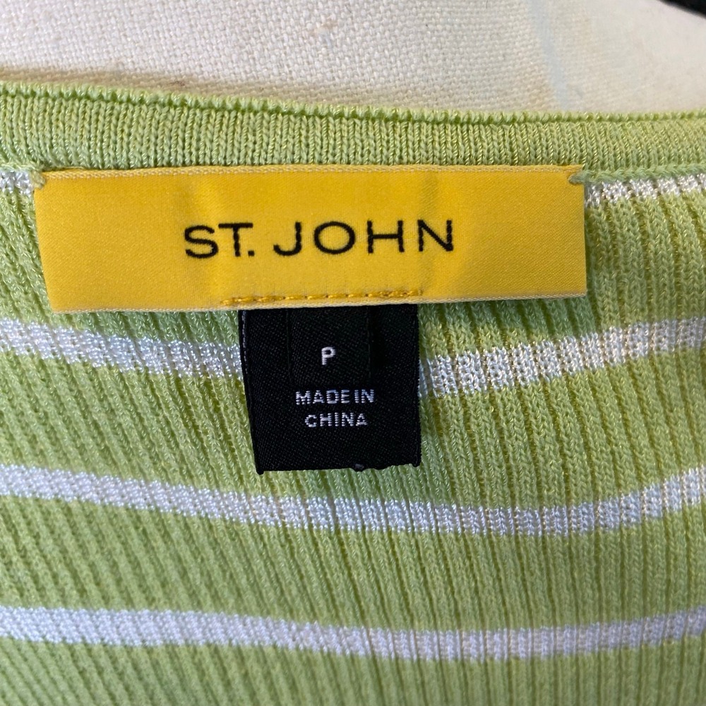 St. John Women's Key Lime Striped Knit Cardigan Sweater and Tank 2 Piece Set - Picture 11 of 14